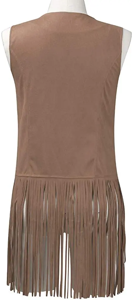 OEM Custom Fringe Vest for Women, Faux Suede Leather Cowboy Style Vest Sleeveless Tassels Cardigan Waistcoat