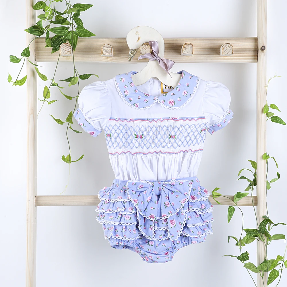 Cute Baby Girl Floral Smocked Clothing Set OEM ODM smocked baby clothing wholesale baby smocked clothing - LA69