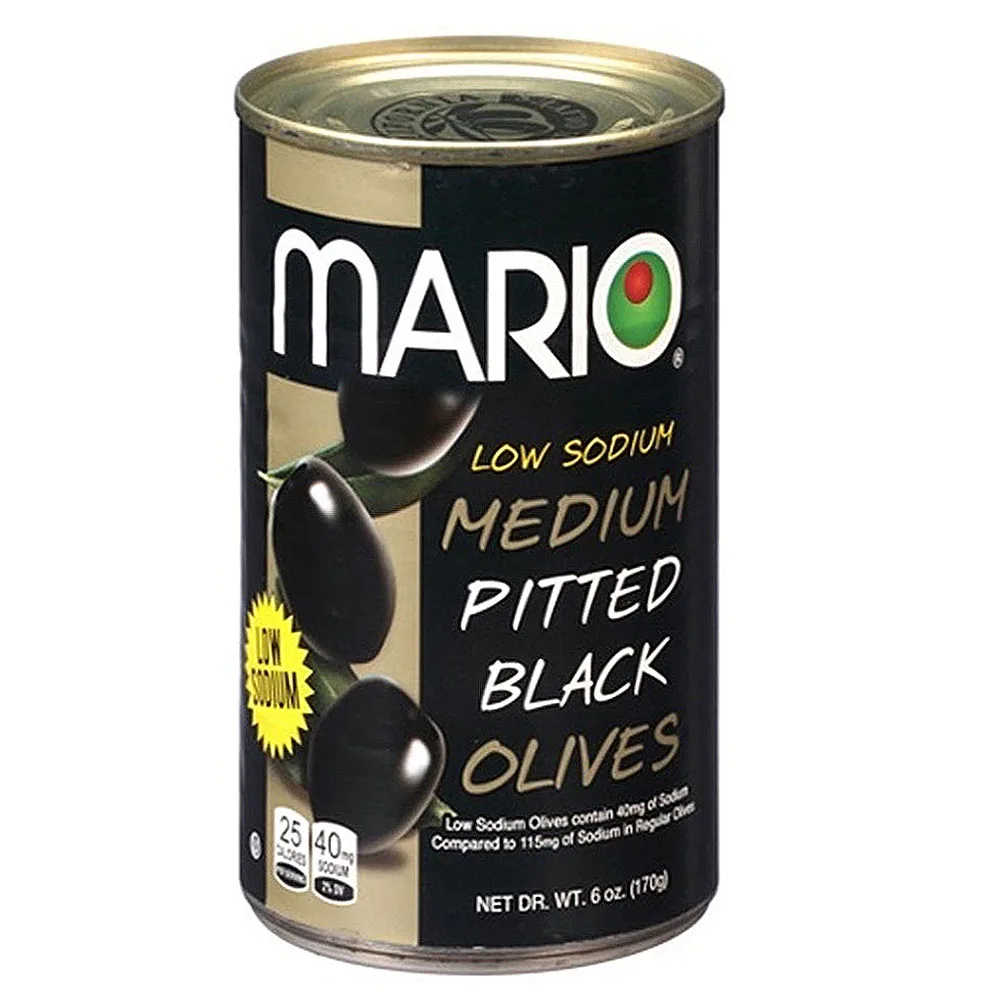Mario Camacho 6.oz Ripe Pitted Medium Low Sodium Perfect Flavor For Meals And Healthier Snack Black Olives