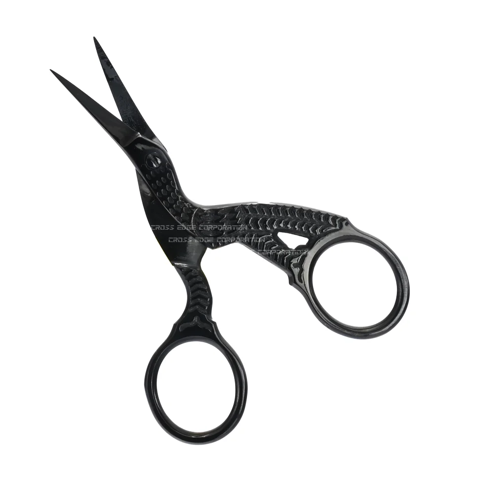  Black Customized Colorful Vintage Stork Bird Embroidery Fancy Scissors