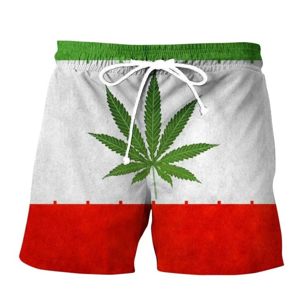 Best funny natural weeds cook fresh green weed leaves print 3d beach shorts cool man summer aesthetic swimsuit shorts dropship