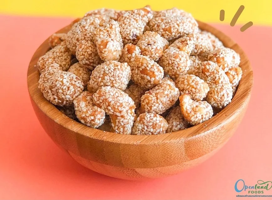 Premium White Sesame Coating Crispy Sweet Roasted Dried Cashew Nuts By Hola with COMMON Cultivation Type