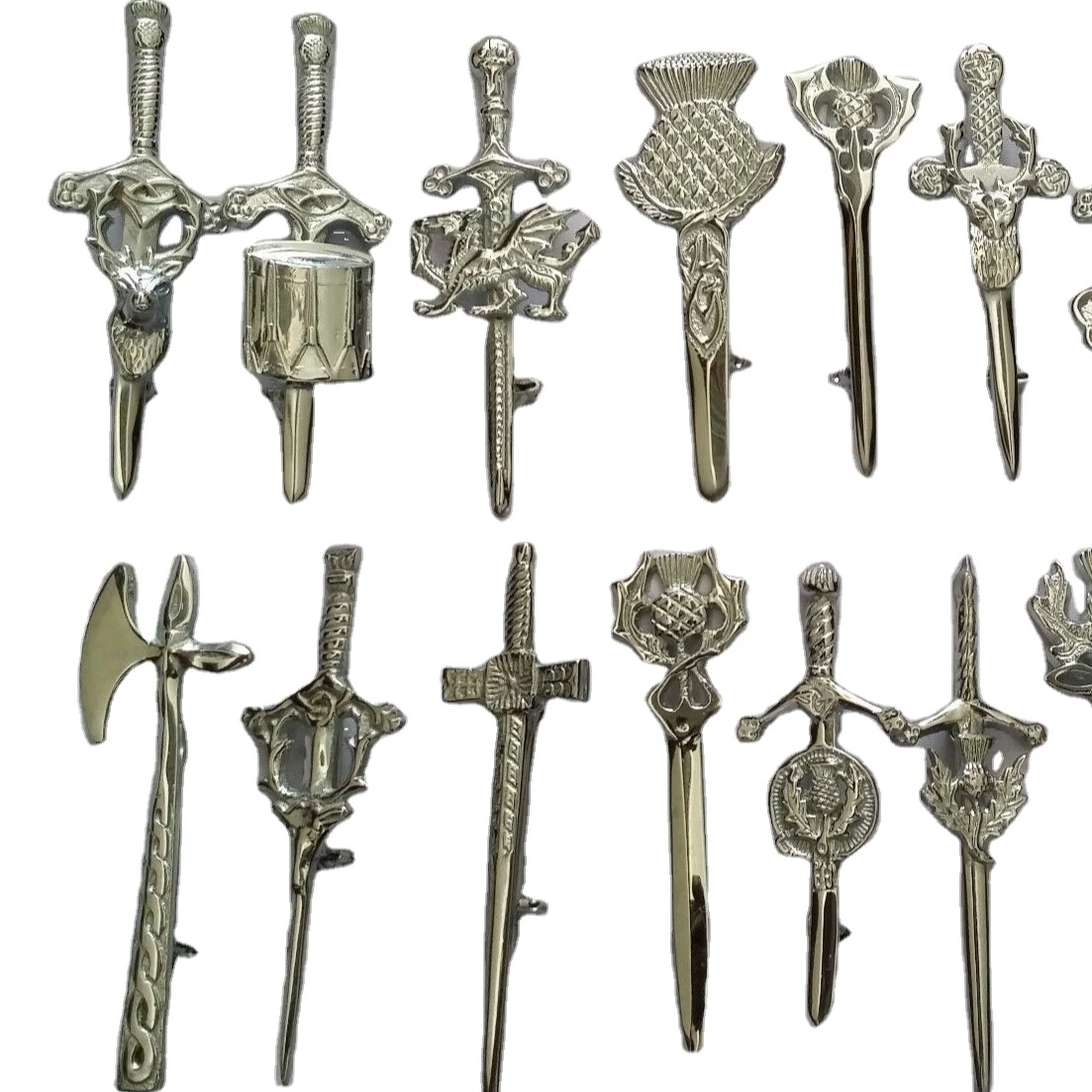 Scottish Kilt pin silver finish thistle stag lion masonic