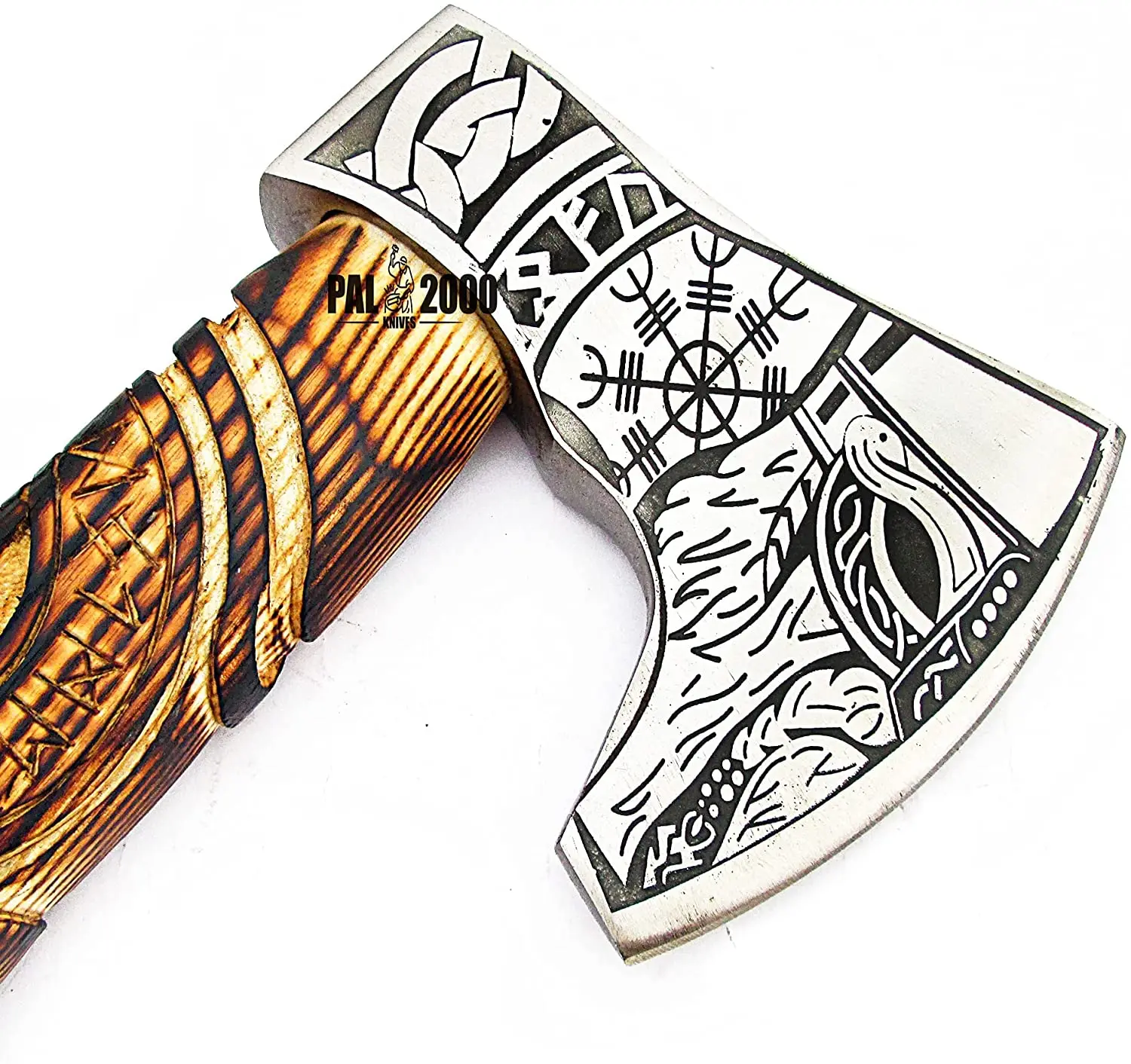 Custom Handmade Carbon Steel Viking Axe Bearded Axe Survival Whole sale With leather sheath