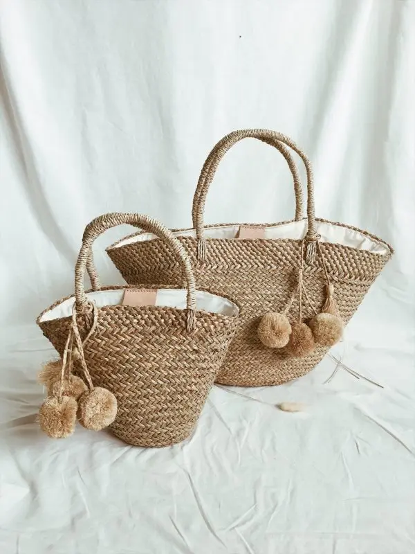 Black shopper large seagrass beach bag handmade durable seagrass tote bag casual modern for lady