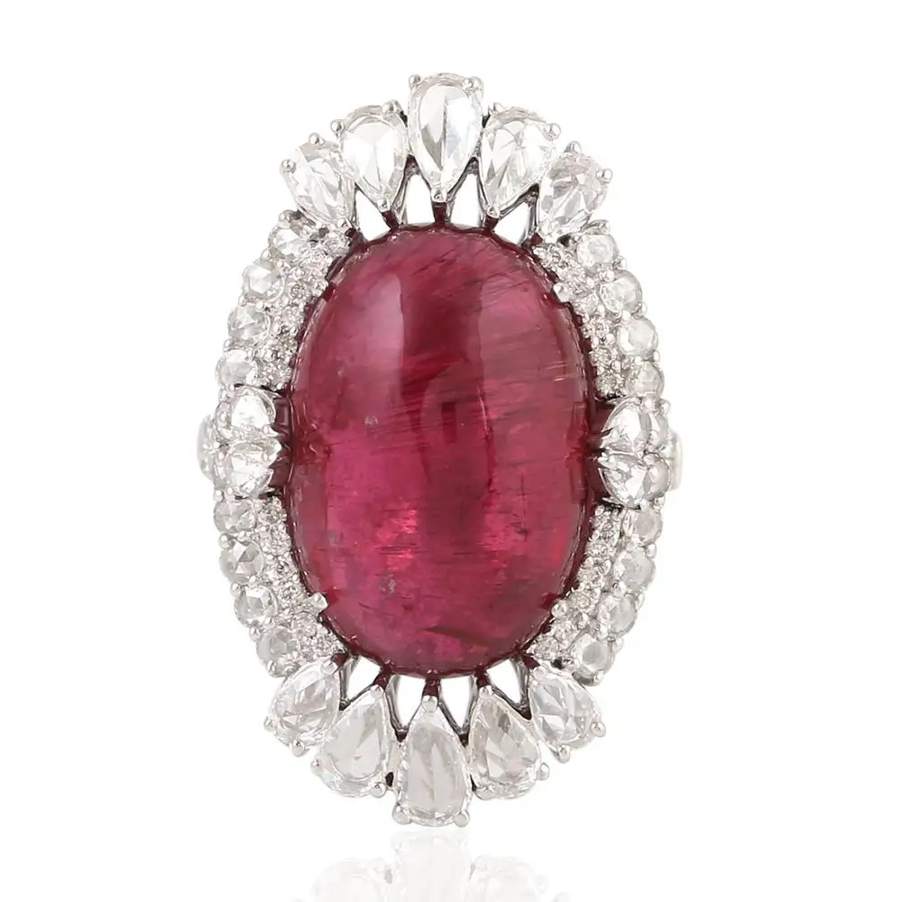 
Rubylite Gemstone Ring 18kt Gold Indian Diamond Wholesale Jewelry 