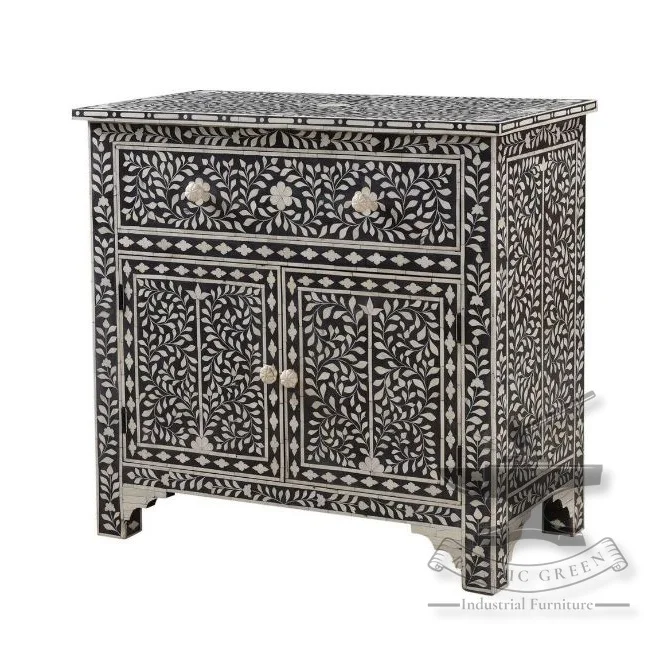 Black Bone & Inlay Sideboard With Storage Cabinets