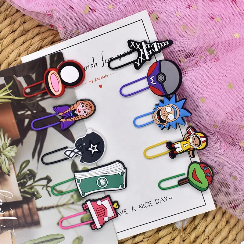 In  Stock Soft PVC Metal Bookmarks Funny live Creative Lovely Animal Plant Cartoon Silicone Paper Clips for office and school