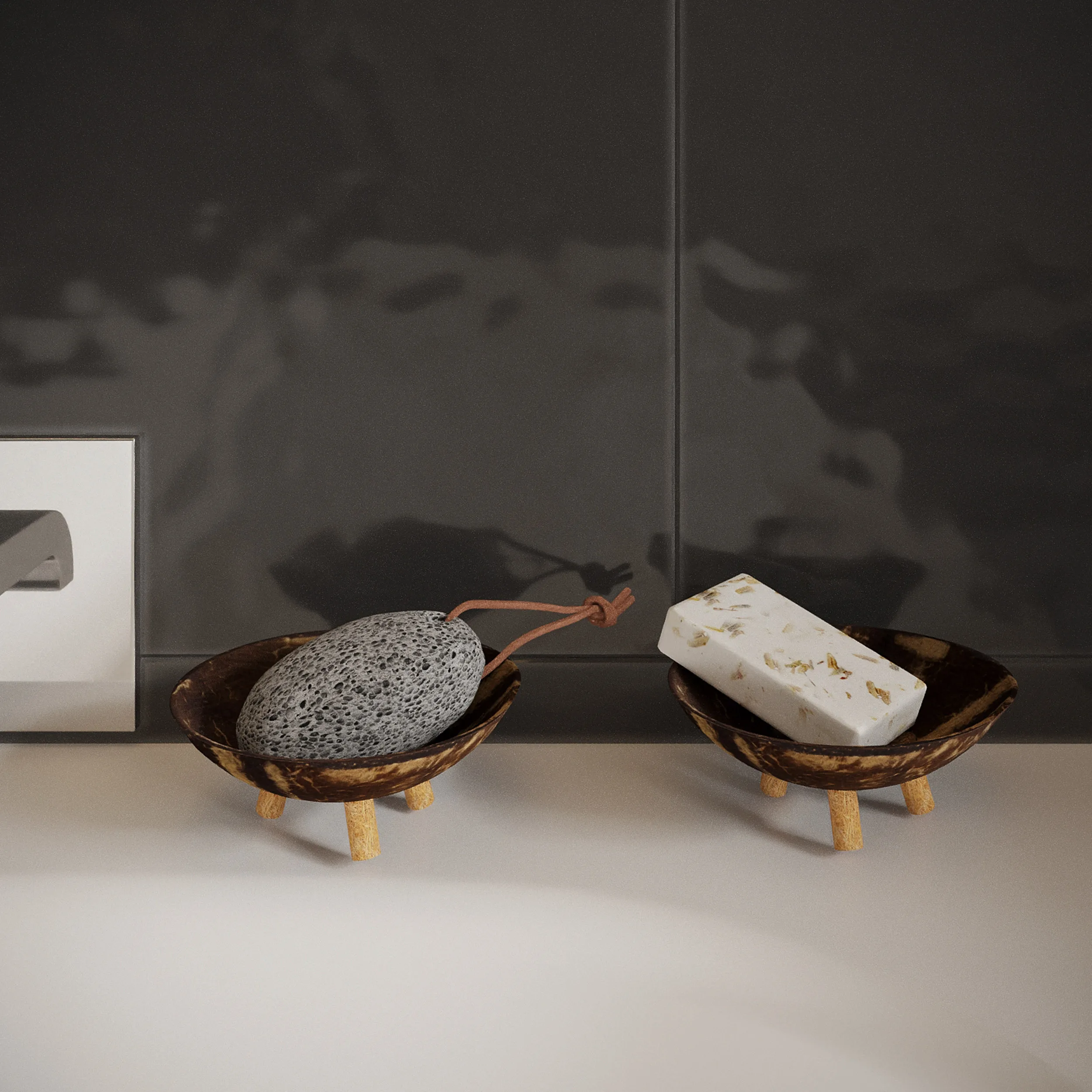 Made in Vietnam Coconut Shell Soap Dishes for Bathroom and Kitchen - Natural Stylish Handcrafted Bar Soap Holder, Sponge Holder