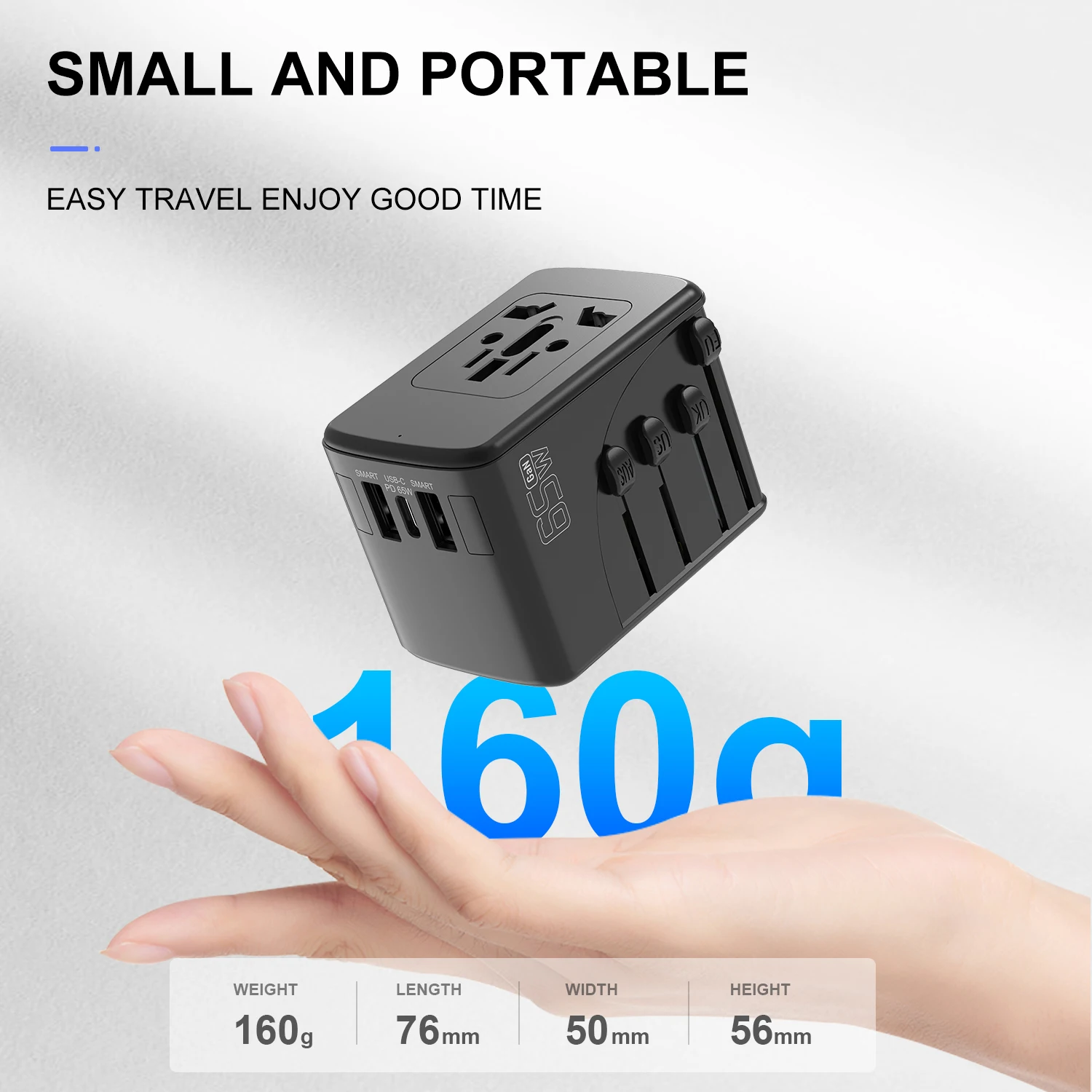 Otravel SL-200 Ган универсальные адаптеры для путешествий зарядное устройство с USB 65 Вт и USB-C порт quick charge