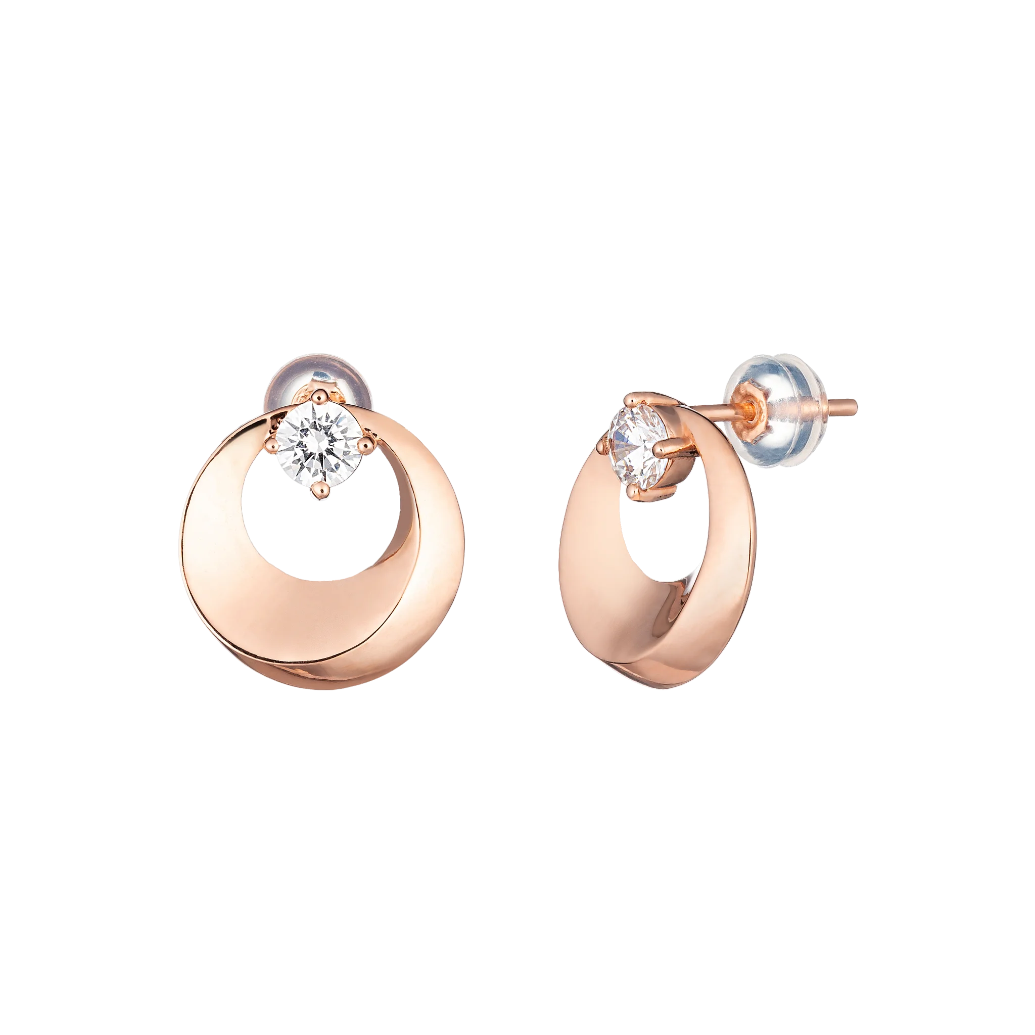 14k solid gold stud earrings cubic zirconia stones rose gold earrings for women HTJ brand BTPTB283
