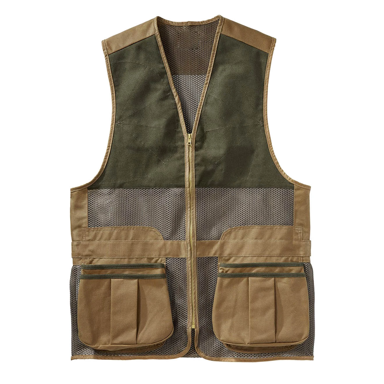 Custom Cotton Mesh Shooting Vest Green And Tan Color
