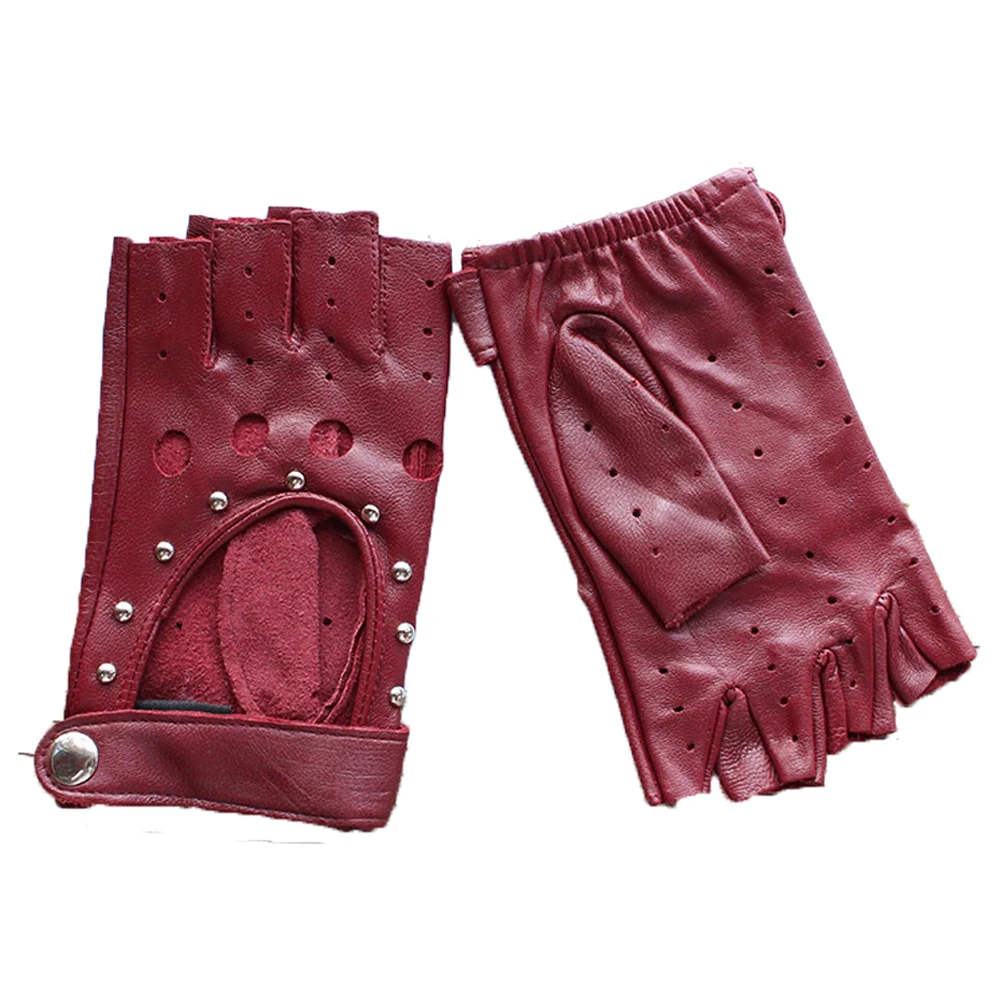 New Half Finger Women Leather Gloves Spring And Summer Thin Goatskin Short Sports Riding Driver Color Gloves