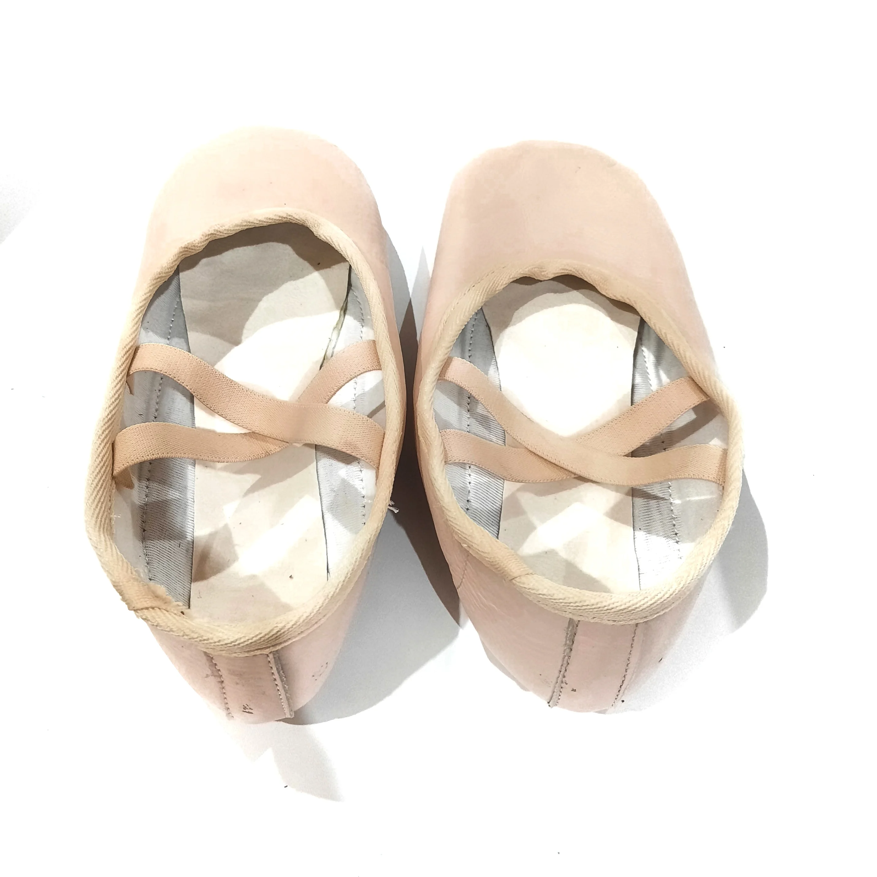 Custom Logo Design Genuine Pink Leather Split Sole Wide Width Ballet Dance Shoes for Men & Women Sizes Crossed Elastic Attached