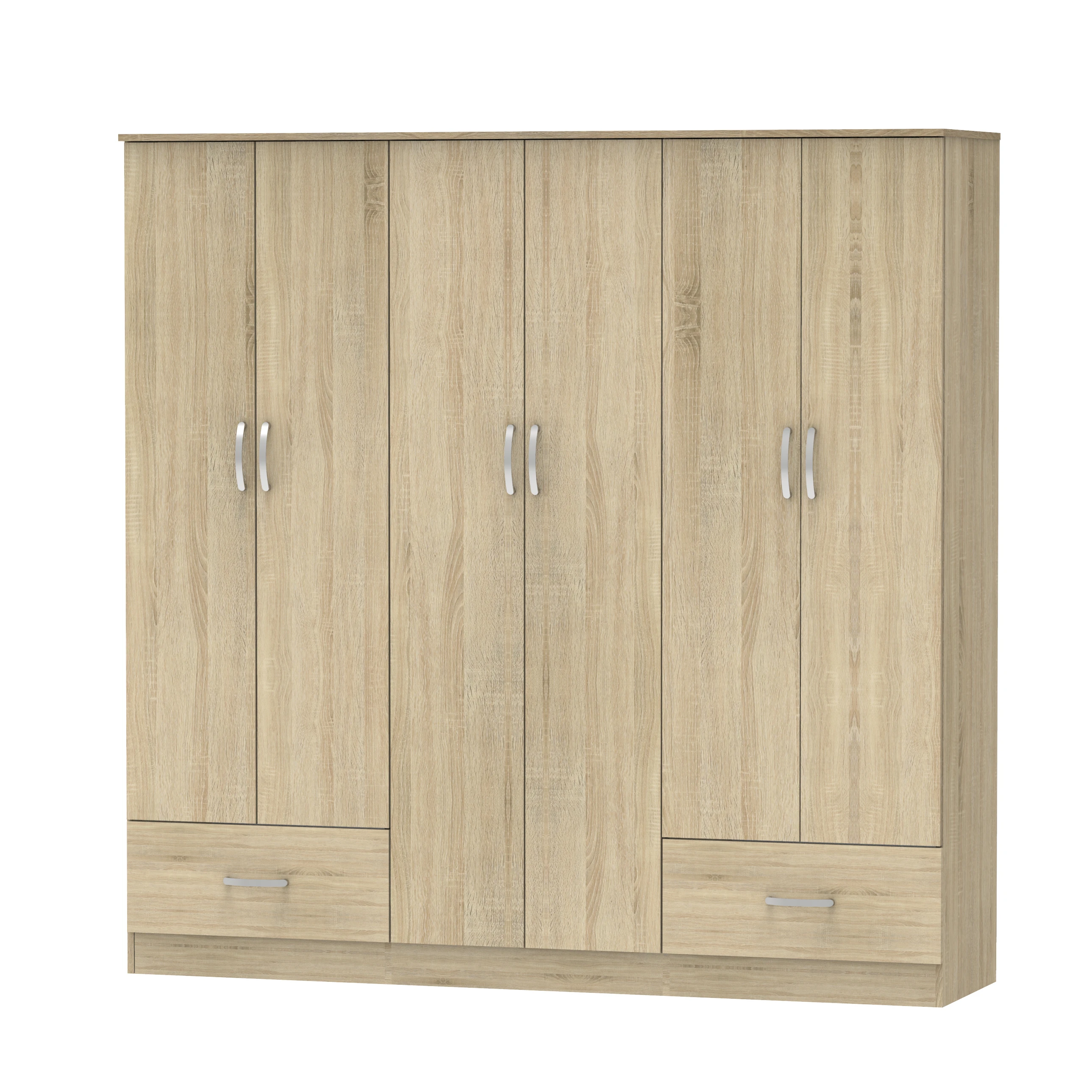 Sleek Design 6 Doors 2 Drawers Bedroom Wardrobe Large Clothes Hanging Space Multi Shelves Wooden Chipboard Malaysia Made
