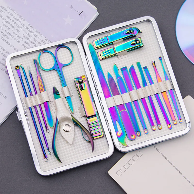 18pcs gradient manicure pedicure kit nail and foot care accessories kit in gradient PU case