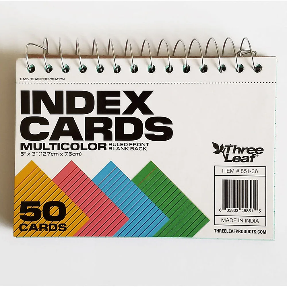 Three Leaf 3 X 5 50 CT 3 X 5 SPIRAL BOUND RULED COLOR  INDEX CARD Premium Quality