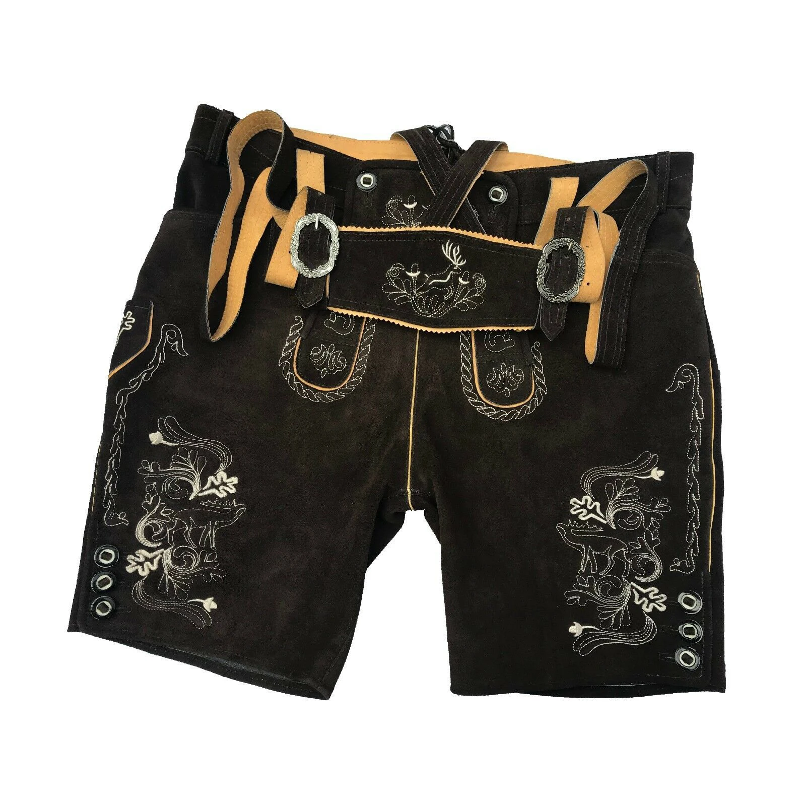 Brown color men lederhose bavarian garments trachten short pant suede leather