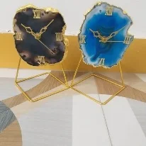 Высококачественные настольные часы с агатом хрустальный камень жеодовый Агат ломтик золотой отделкой агат лидер продаж каменные часы-подставки