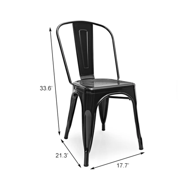 Vintage Industrial Bistro Cafe Stackable Metal Chair French Style Hotel Dining Chair Restaurant Metal Iron Chair in Black Finish