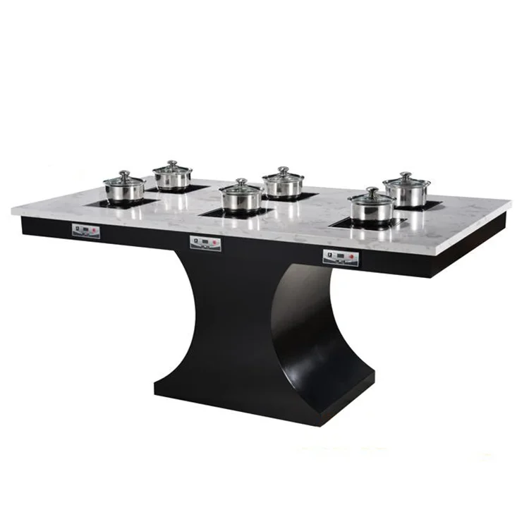 Customizable Korean Commercial Wood Table Electric Hot Pot Dining Hotpot Table Restaurant Smokeless Hot Pot Table