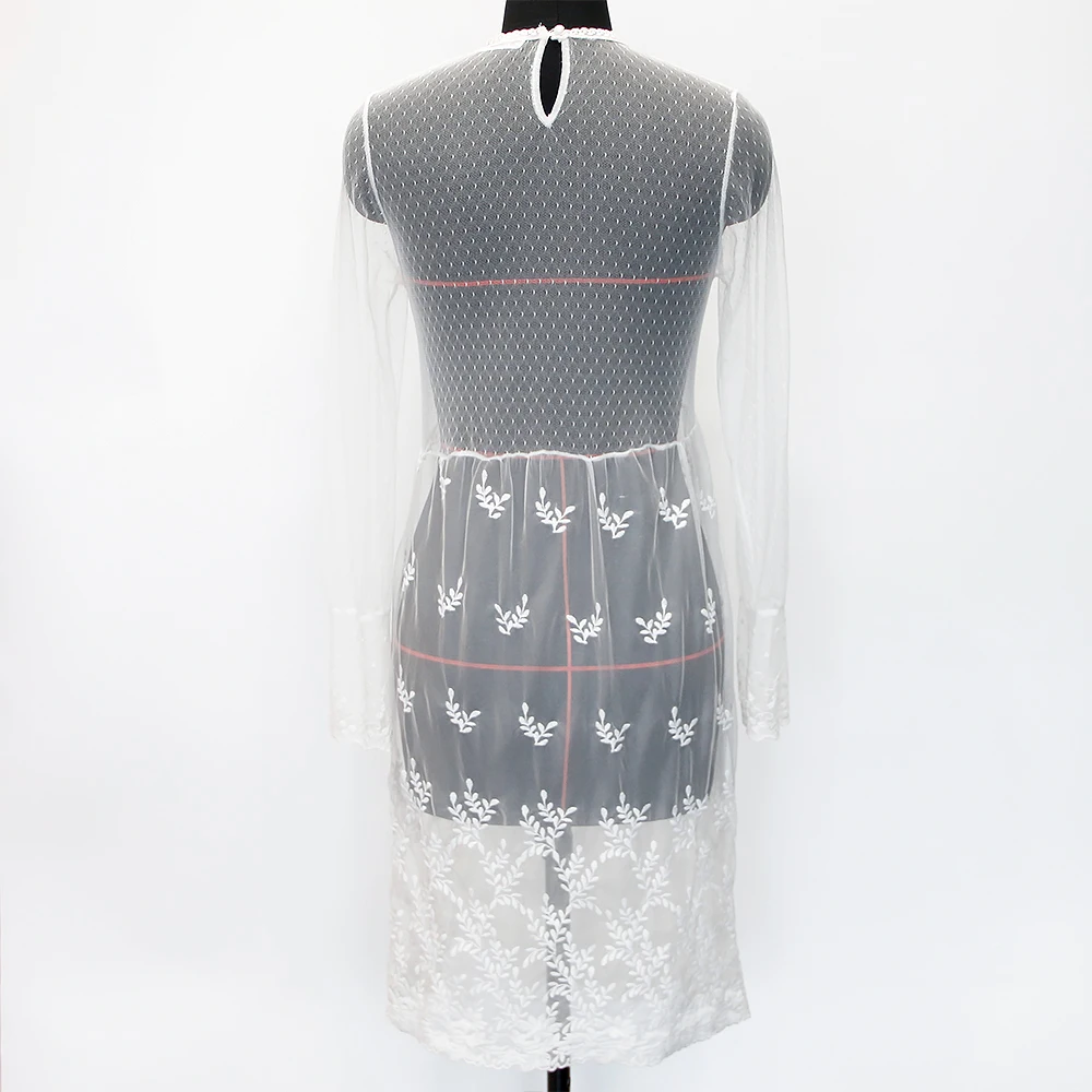 Модная стильная белая газовая юбка с длинным рукавом и вышивкой для женщин и дам