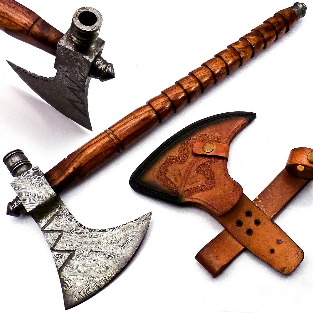 
Топор Ручной работы из дамасской стали в стиле викингов, топор для кемпинга, высококачественный Тактический топор с кожаным чехлом 