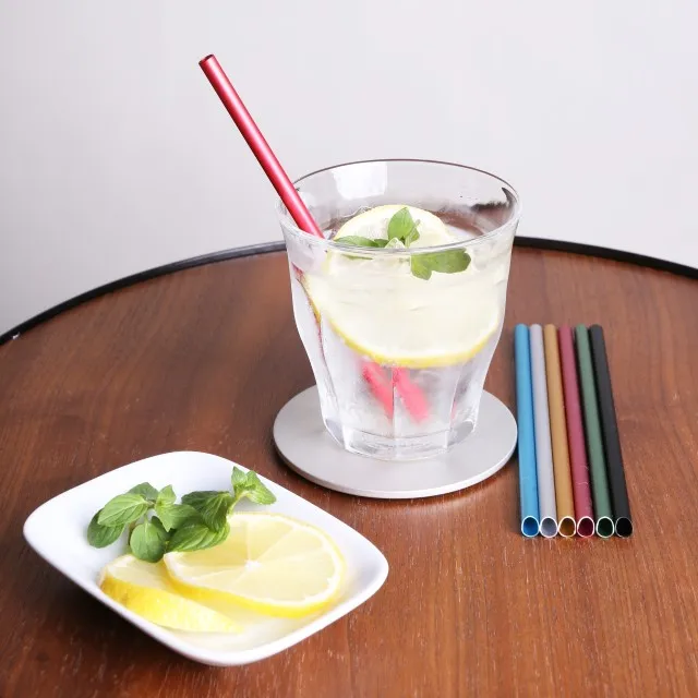Multicolored Eco-Friendly Tea Tool Set of Two Aluminum Cool Straw 150mm kitchen gadgets with special brush