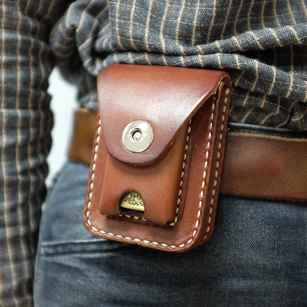
Wholesale Unisex Handmade Genuine Leather Cigarette Case Pouch Waist Belt Loop Lighter Case 