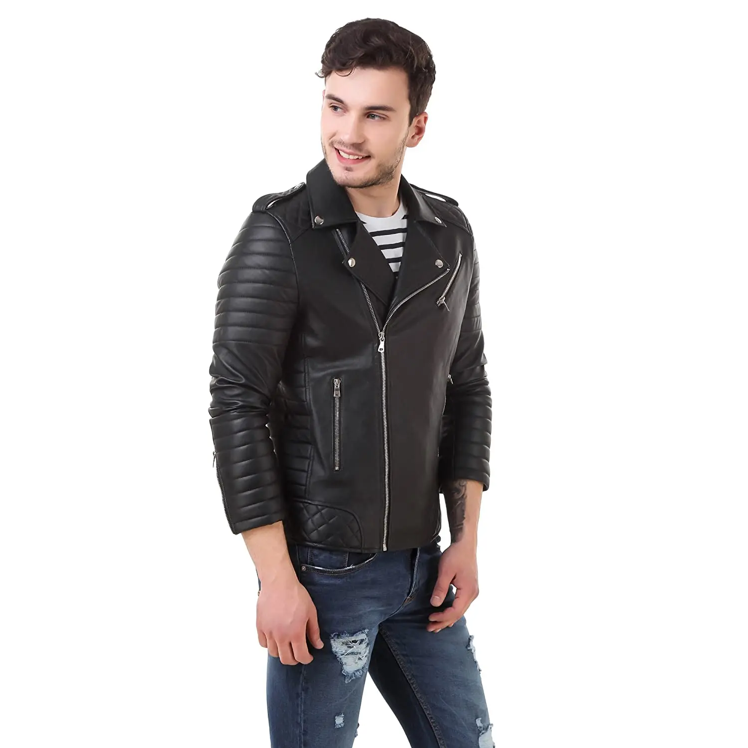 Leather Men Biker Jacket Cow leather wear