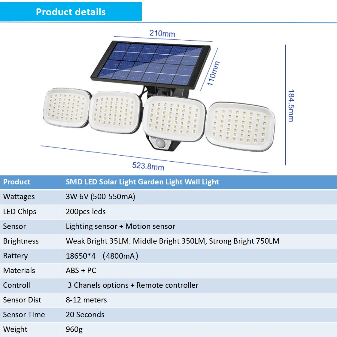 No MOQ 100 Led Solar Light Adjustable Beam Angle Security Lights For House Outdoor