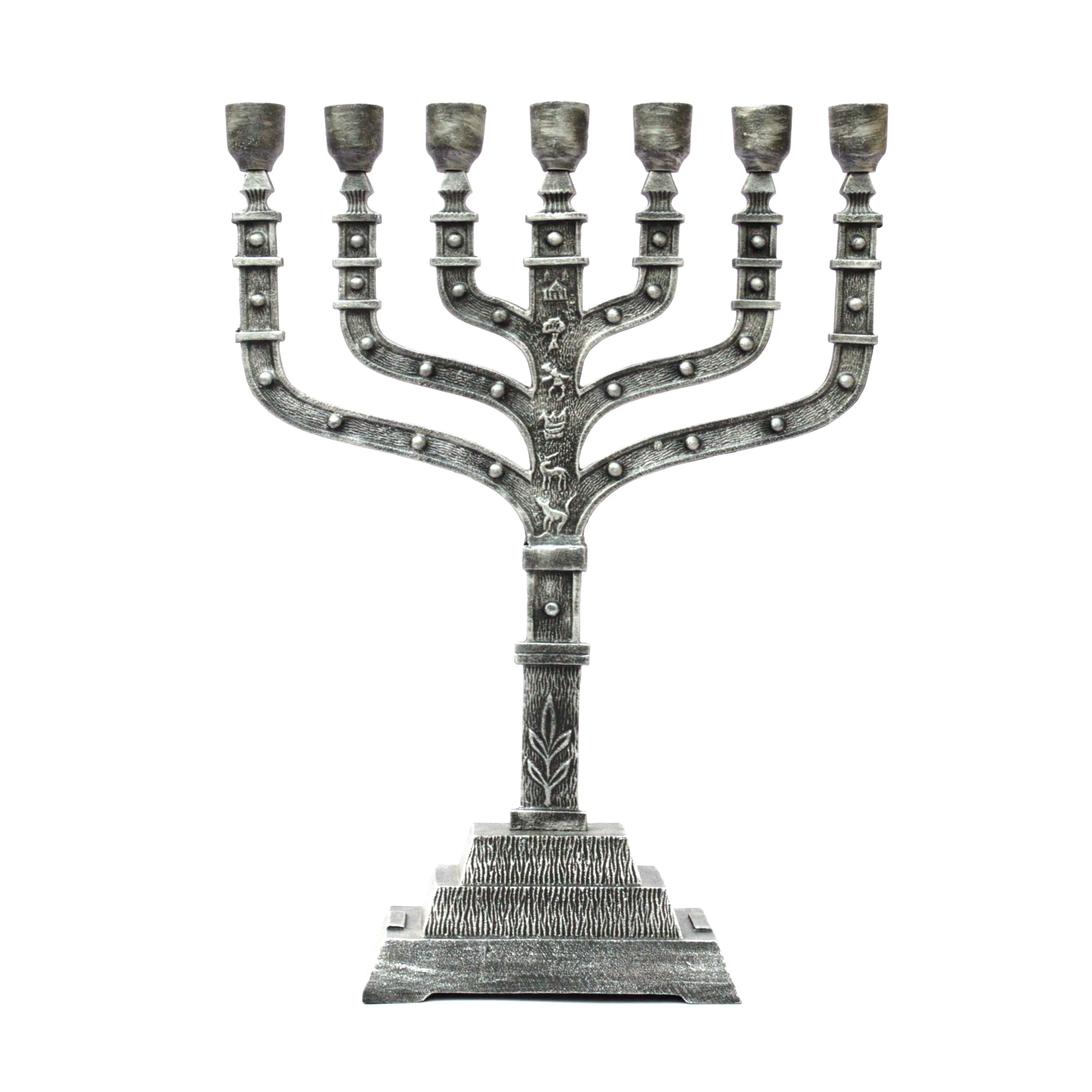 Antique Silver 7 Branch Menorah Candle Holders 12 Tribes Chanukah Decor for Home or Wedding Classic Design in Metal available