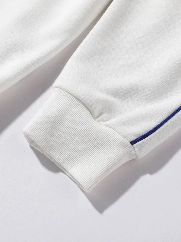 Men Japanese Letter Embroidery Side Striped Hoodies & Sweatshirts Crewneck Long Sleeve Printed Oversize Pullover Wholesale