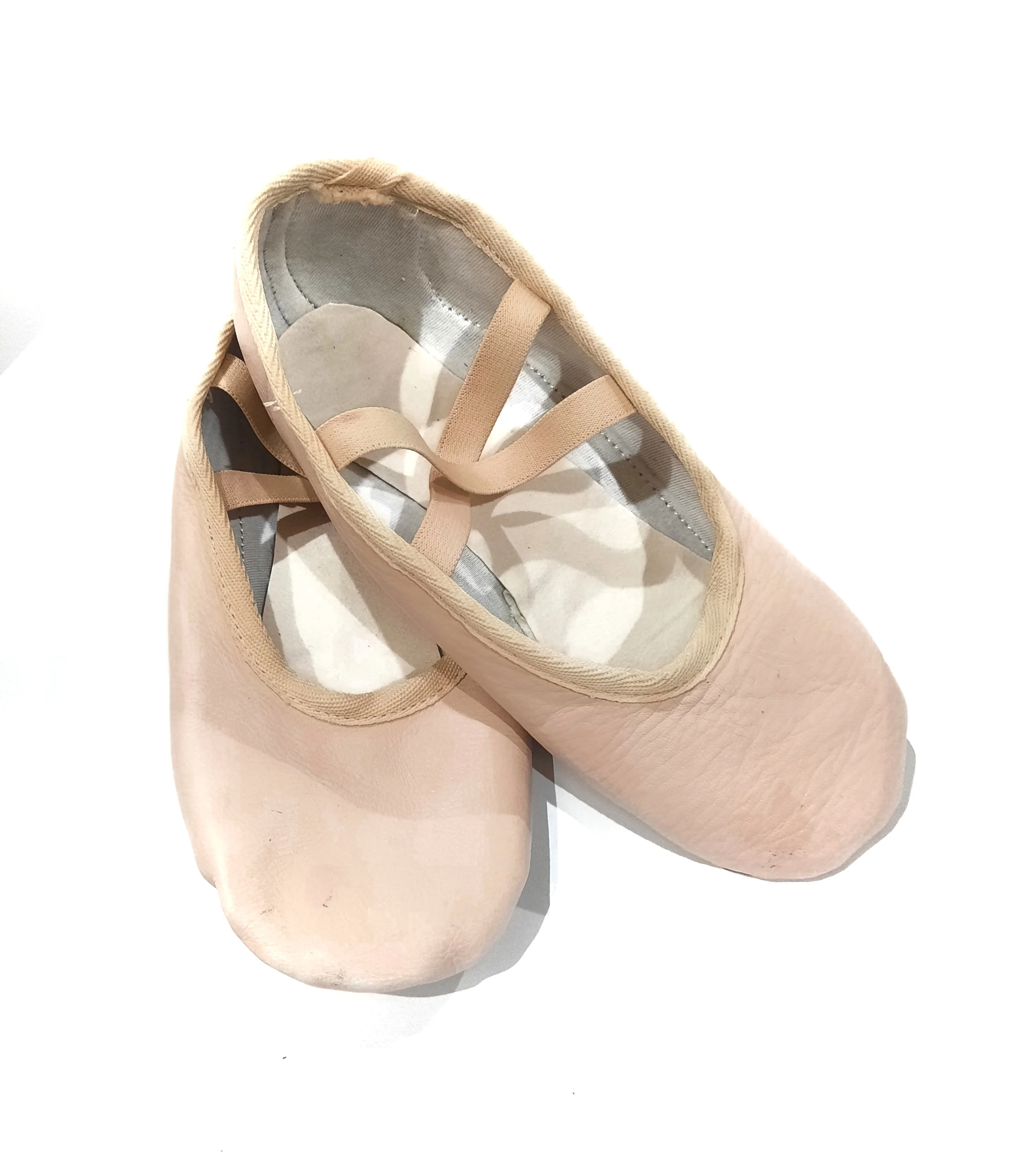 Custom Logo Design Genuine Pink Leather Split Sole Wide Width Ballet Dance Shoes for Men & Women Sizes Crossed Elastic Attached