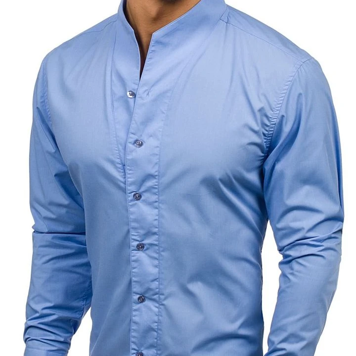 Мужская Классическая однотонная рубашка с длинным рукавом