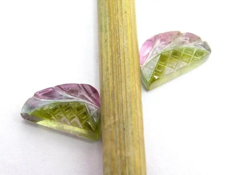Watermelon Tourmaline Carved Pair