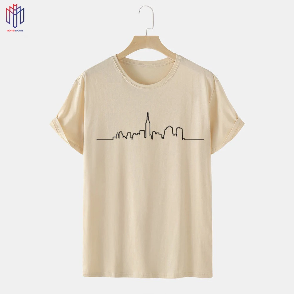Mens Line Drawing Building Print Cotton Short Sleeve T-Shirts