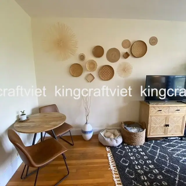 Super Quality Set  of Winnowing Rattan Wall Hanging Cozy Wall Baskets Decor White Bakets for Boho Decor Made in Vietnam