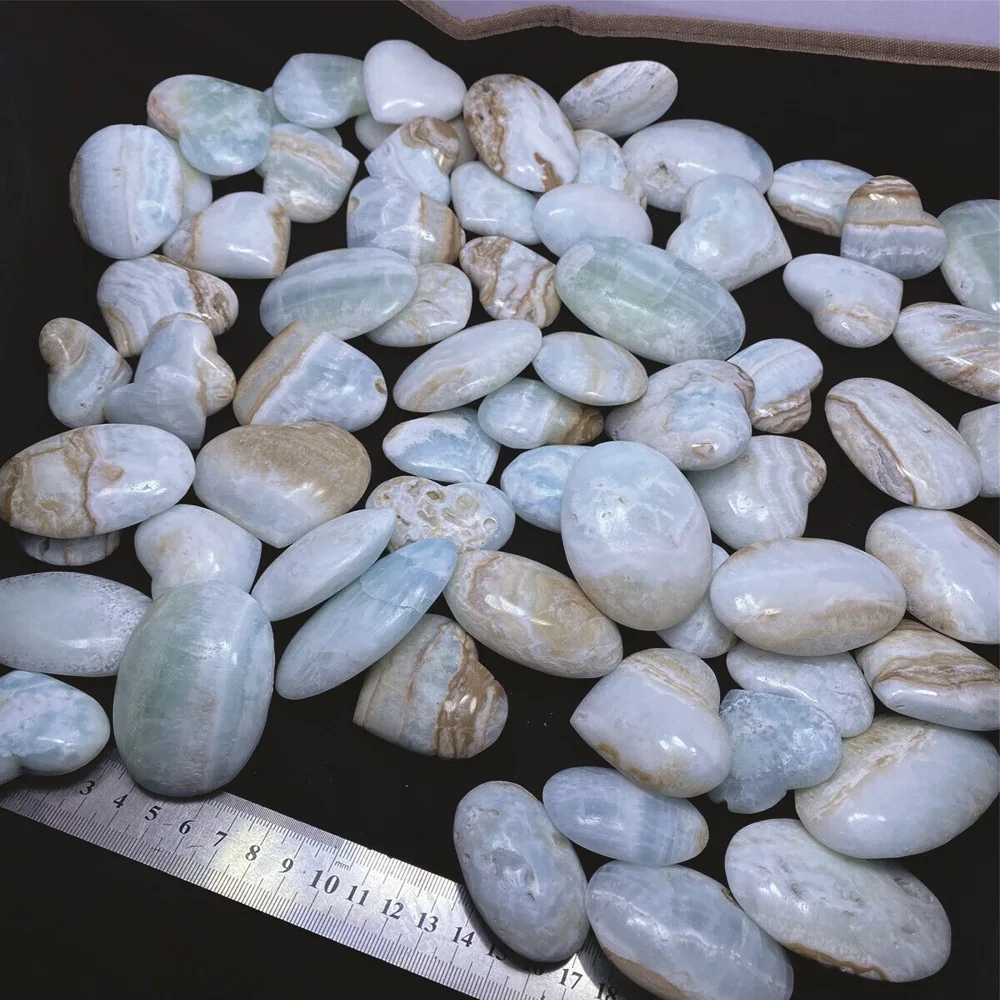 High Quality Natural Blue Calcite Handmade Palm Stones Showpieces Polished OEM Gemstone Healing Crystal Craft from Pakistan.