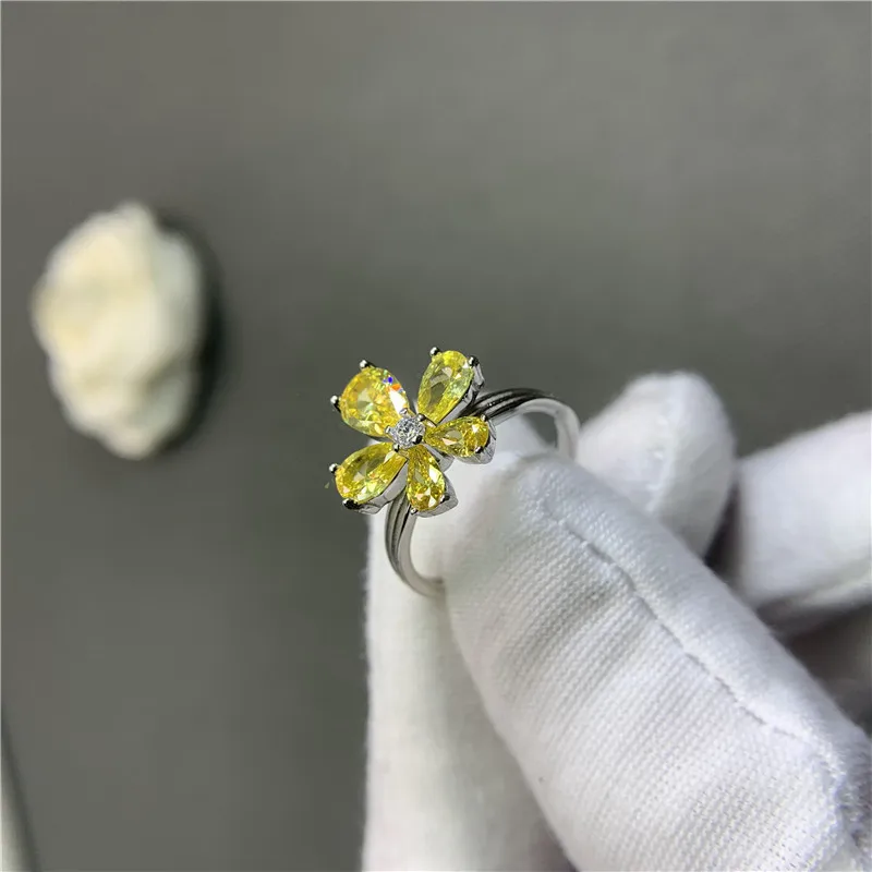 Elegant Yellow Flower Shaped Diamond Necklaces Earring and Ring Jewelry Set