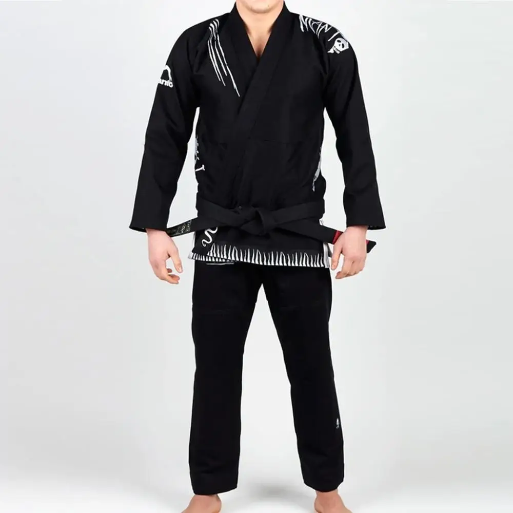 Latest Design High quality Black color custom fabric bjj gi brazilian jiu jitsu gi with custom embroidered logos on it custom gi