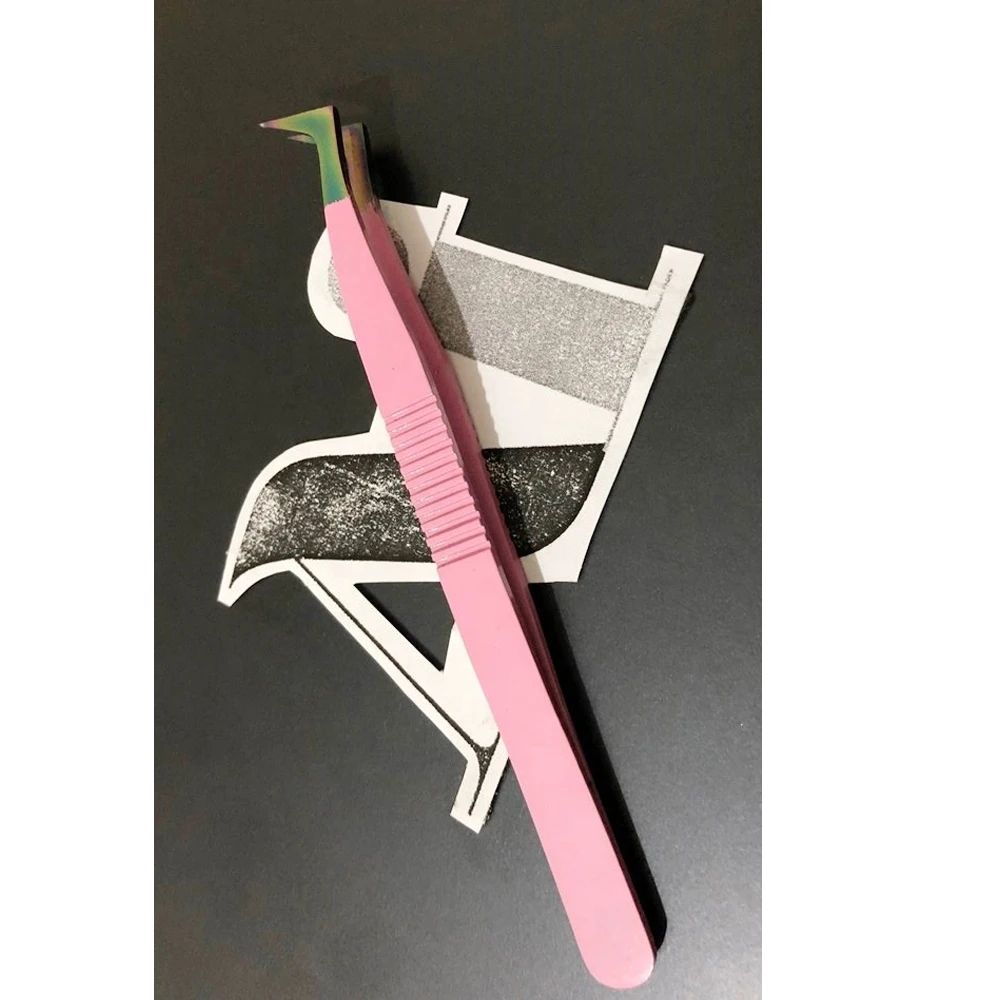 Pink Coated Russian Boot Volume Eyelash Tweezers Sustainable Stainless Steel Eyelash Extension Tweezers With Custom Logo