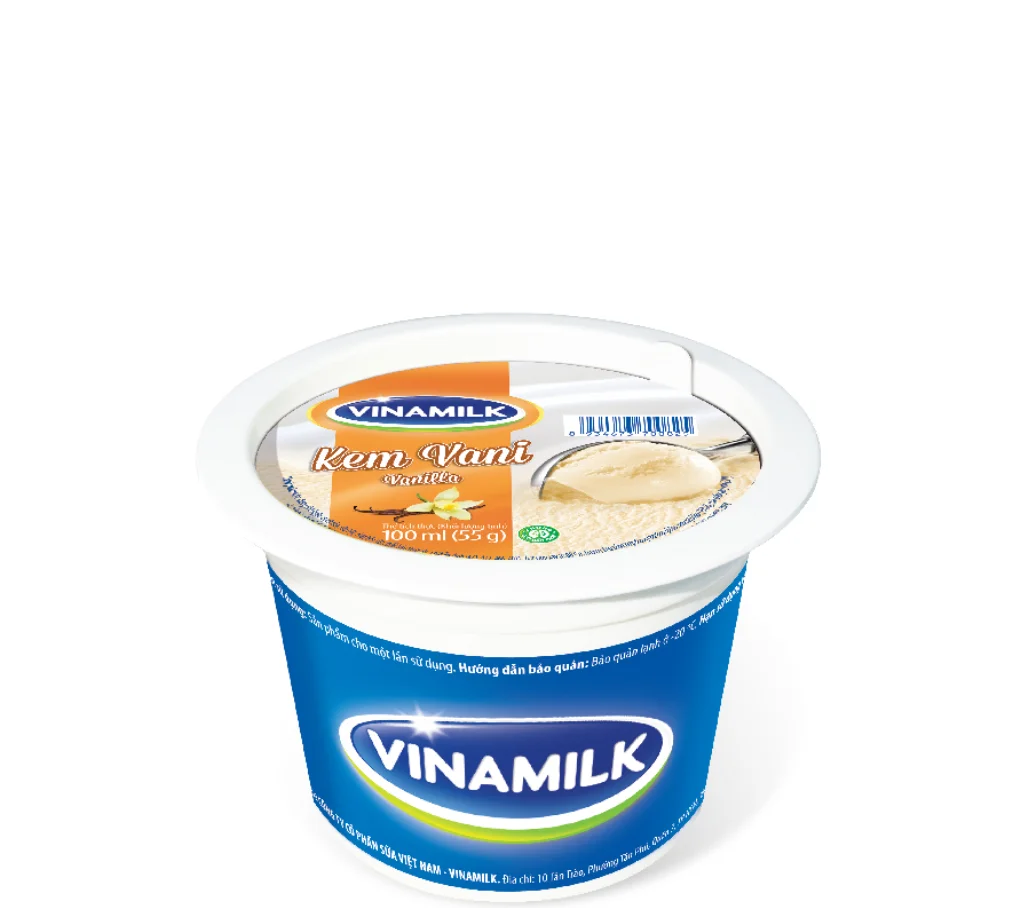 Delicious Taste Ice Cream - Vinamilk - Vanilla Flavor - Packing 100ml Per Cup X 24 Cups Per Carton GMP ISO Halal