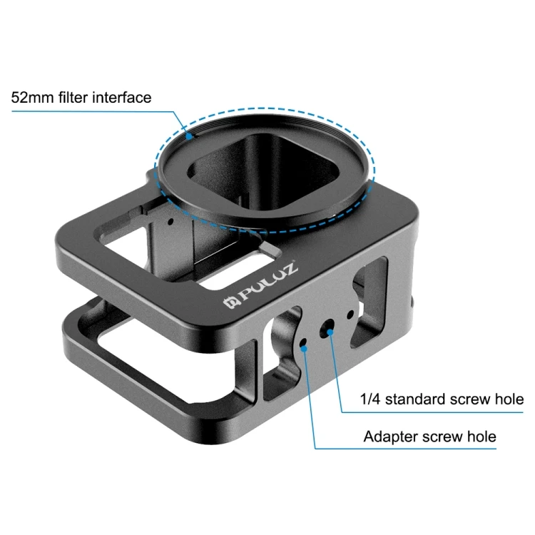 PULUZ for GoPro HERO10 Black / HERO9 Black Thicken Housing Shell CNC Aluminum Alloy Protective Cage with Insurance Frame & 52mm