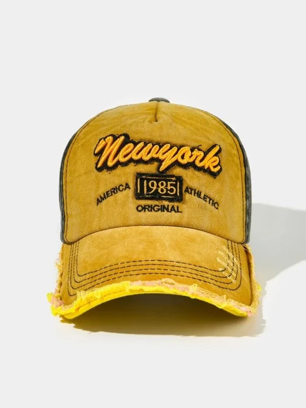 Men Custom Letter Embroidery Raw Trim Unisex Adjustable 6 Panel Casual Snapback Cotton Baseball Caps Men Women Dad Mesh Hat