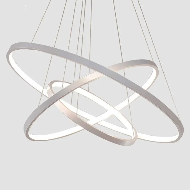 Modern Decoration Aluminum Ring Hanging LED Pendant Lights acrylic large round circle led pendant lamp 3 ring chandelier