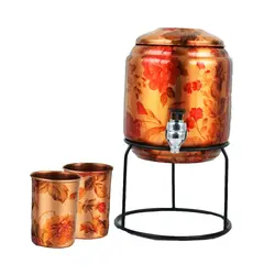 Latest Design Copper Water Cooler Custom Handmade Hammered Water Cooler Copper With Glass and Steel Stand Indian Made Product