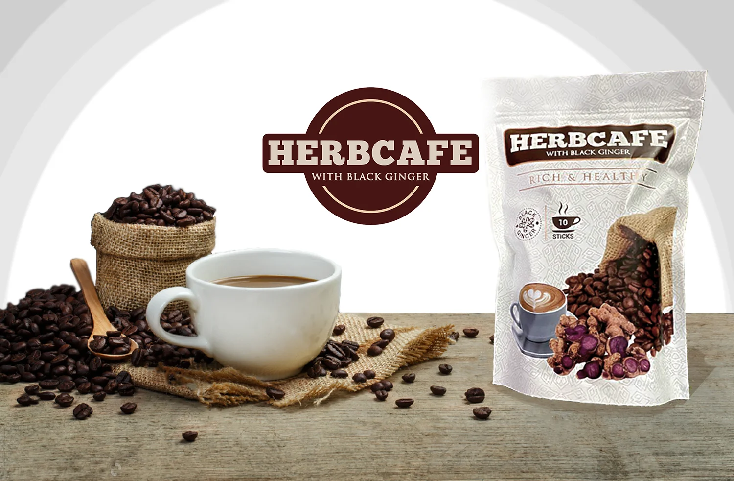 Healthy Coffee Herbcafe Black Ginger aromatic coffee with rich and healthy taste 30g each pack for daily breakfast