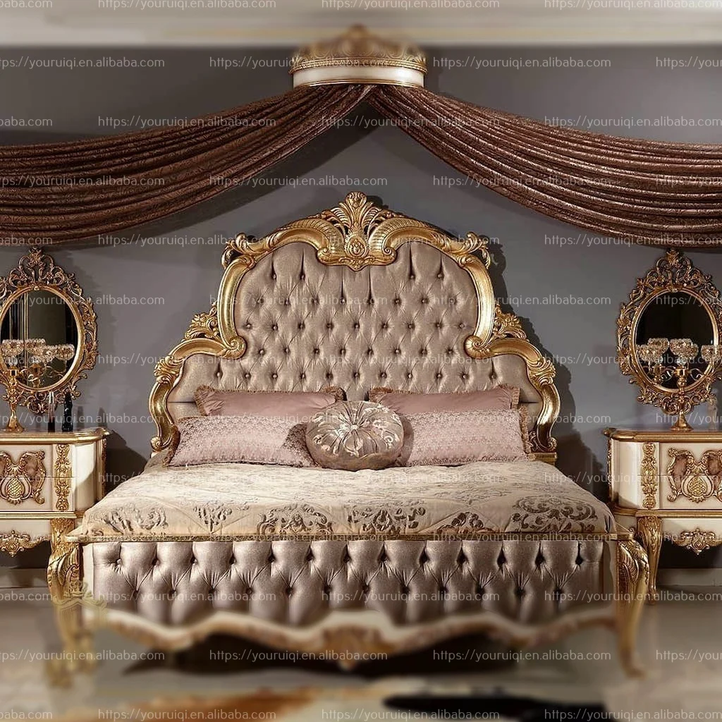 Высококачественная мебель ручной работы из цельной древесины королевская европейская для спальни Резная Кровать