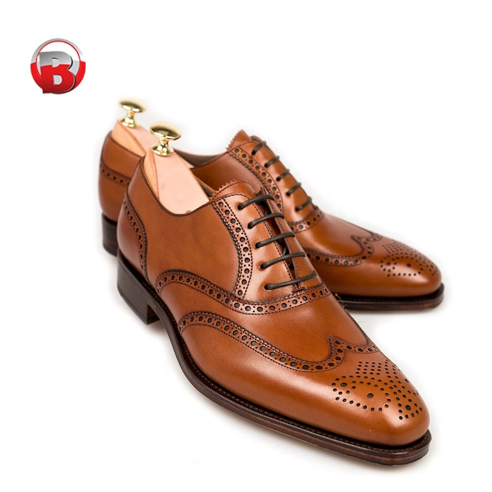 100% Genuine Leather Handmade Lace up Oxford Shoes Semi Brogue Traditional Dress Shoes